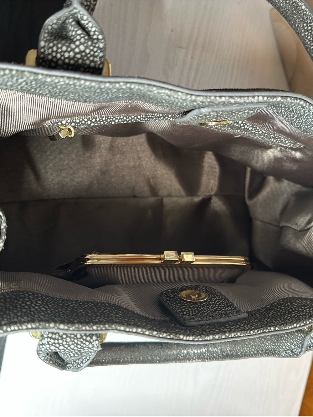 Ivanka Trump Metallic Gray Textured Tote with Tassel - Picture 12 of 16